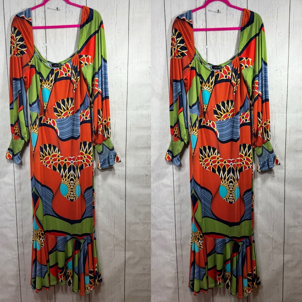 Goodtime US 3XL Colorful Abstract Maxi Dress Boho Retro Statement Plus